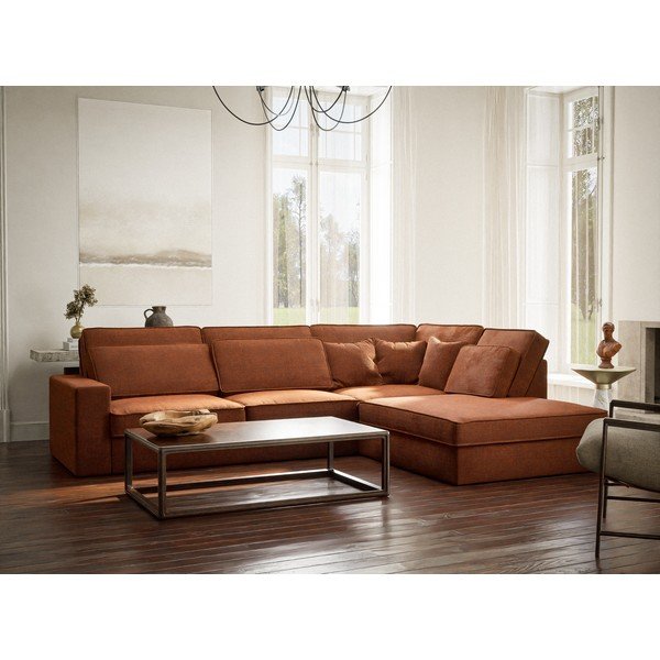 Bakrena kotna sedežna garnitura iz šenilje (desni kot/v obliki črke L) Kirou – Maison de Rêve-image-1