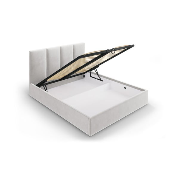 Svetlo siva žametna zakonska postelja Mazzini Beds Juniper, 160 x 200 cm-image-3