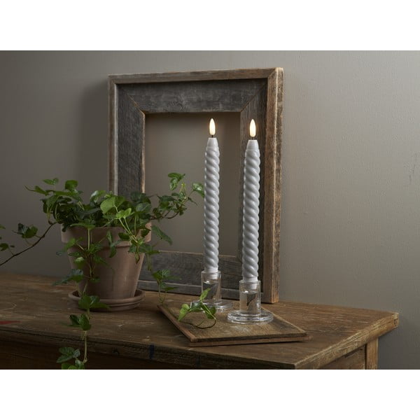 Komplet 2 sivih voščenih sveč LED Star Trading Flamme Swirl Antique, višina 25 cm-image-4