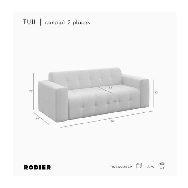Siva žametna sedežna garnitura 223 cm Tuil – Rodier-image-4
