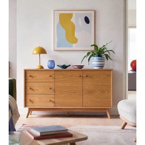 Nizka komoda v hrastovem dekorju 149x75 cm Kensal – Woodman-image-1