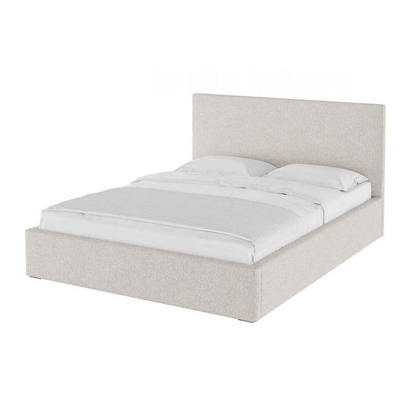 Bež oblazinjena zakonska postelja s prostorom za shranjevanje z letvenim dnom 160x200 cm Bufo Bed – MESONICA