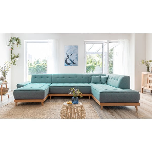 Turkizna raztegljiva kotna sedežna garnitura (desni kot/v obliki črke "U") Dazzling Daisy – Miuform-image-1