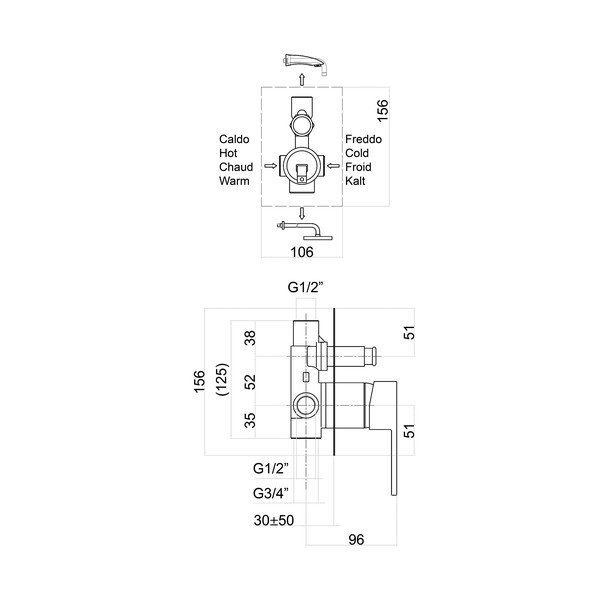 Mat črna vgrajena armatura za tuš (2 izhoda) Latus – Sapho-image-1