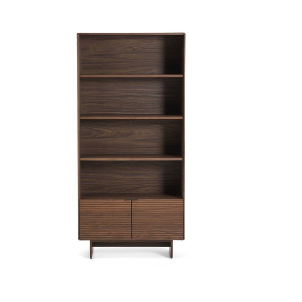 Regal v orehovem dekorju v temni naravni barvi 90x190x35 cm Norlen – Kave Home-image-3
