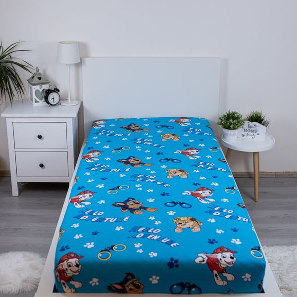 Modra napenjalna enojna bombažna otroška rjuha 90x200 cm Paw Patrol – Jerry Fabrics-image-1
