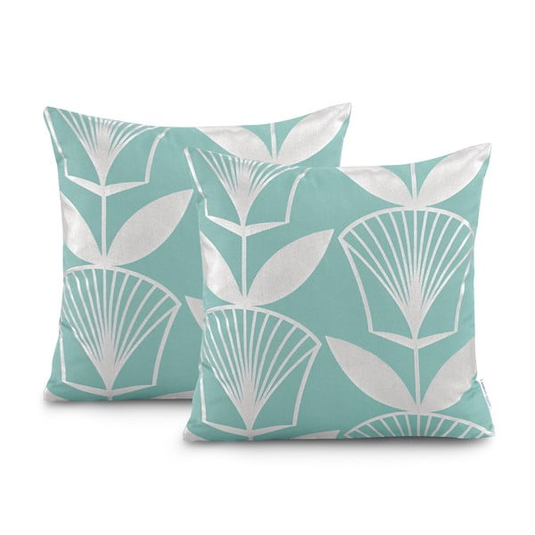 Komplet 2 turkizno modrih prevlek za blazine AmeliaHome Floris, 45 x 45 cm-image-1