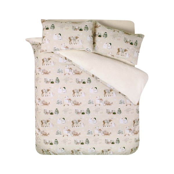 Bež enojna posteljnina iz mikropliša 135x200 cm Winter Friends – Catherine Lansfield