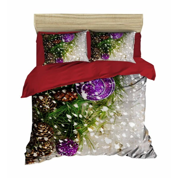 Komplet posteljnine in rjuh za zakonsko posteljo Christmas Snowing, 200 x 220 cm