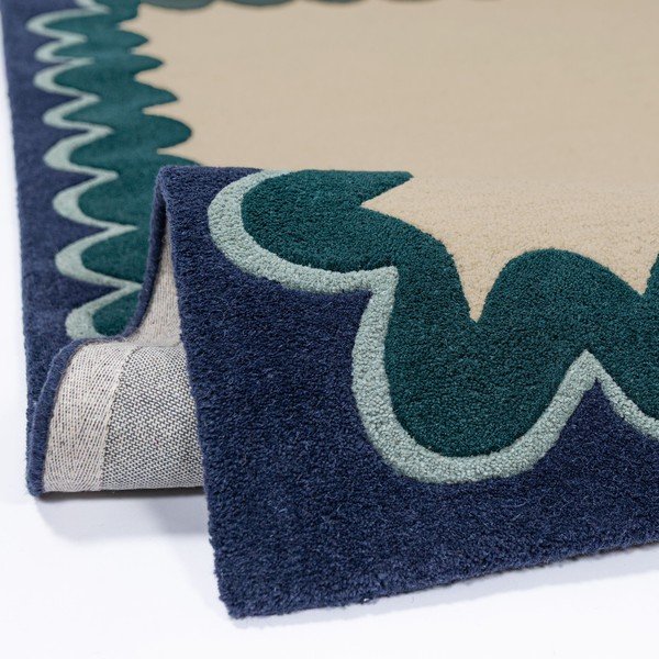 Ročno tkan volnen tekač v naravni barvi/zelenomoder 80x230 cm Wiggle Wool – Flair Rugs-image-4