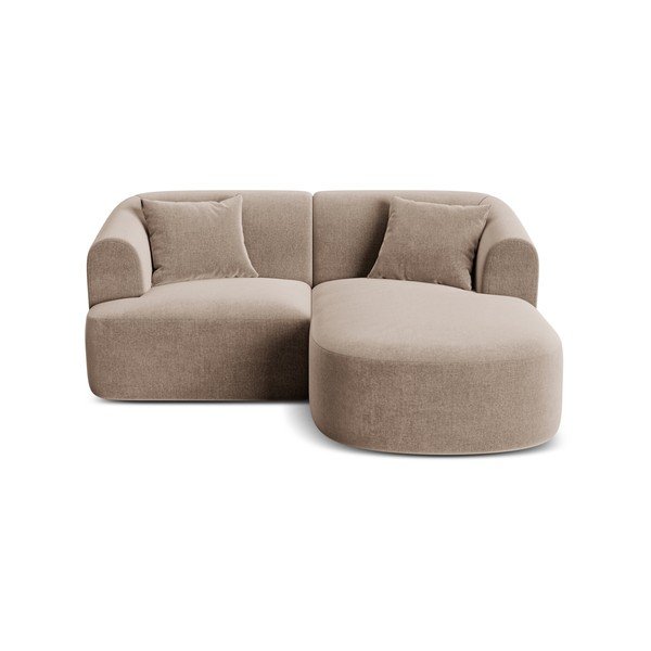 Svetlo rjava žametna kotna sedežna garnitura (desni kot/z ležalnikom) Campi – Cosmopolitan Design