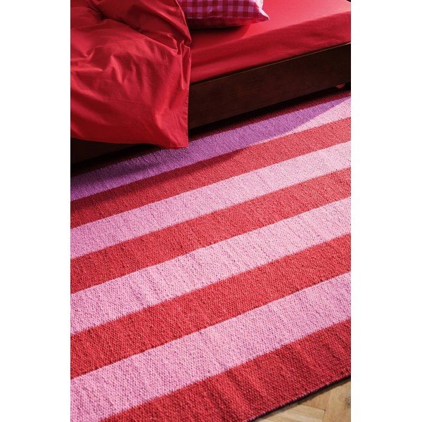 Rdeč/rožnat ročno tkan tekač iz mešanice volne 80x200 cm Sissel – Jotex-image-1