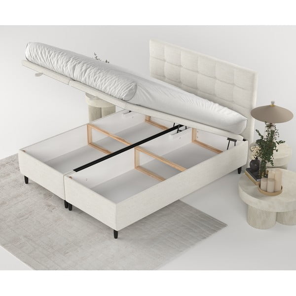 Kremno bela oblazinjena zakonska postelja s prostorom za shranjevanje 160x200 cm Senses – Maison de Rêve-image-2