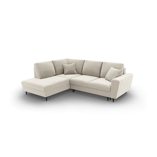 Bež žametna raztegljiva kotna sedežna garnitura s prostorom za shranjevanje (levi kot/v obliki črke L) Kyoto – Cosmopolitan Design-image-1