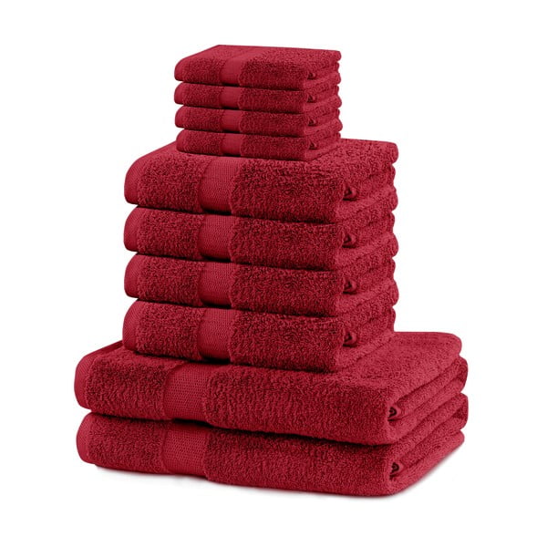 Rdeči frotirni bombažni komplet brisač 10 ks Marina – Restilo