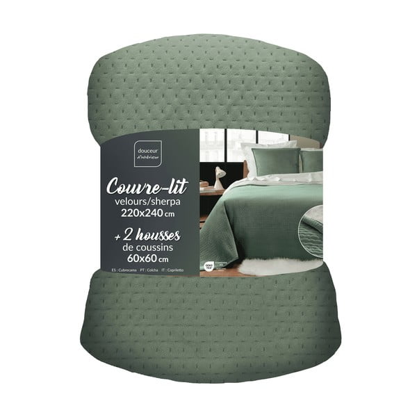 Zelen komplet pregrinjala in prevleke za vzglavnik iz sherpa flisa 220x240 cm Mylene – douceur d'intérieur-image-3