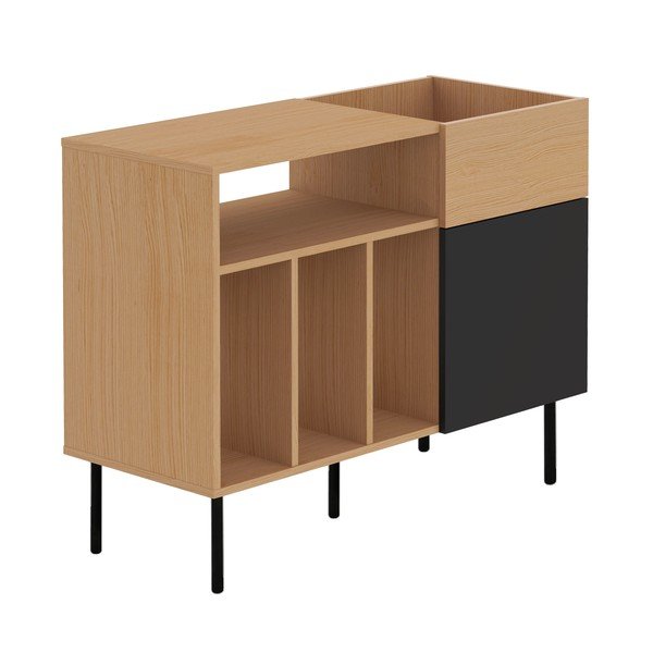 Črna nizka komoda za gramofonske plošče v hrastovem dekorju 100x80 cm Viny - TemaHome-image-2