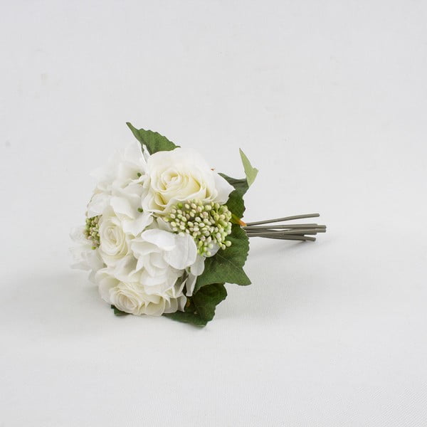 Umetna dekoracija v obliki šopka vrtnic s hortenzijo Dakls White Lady