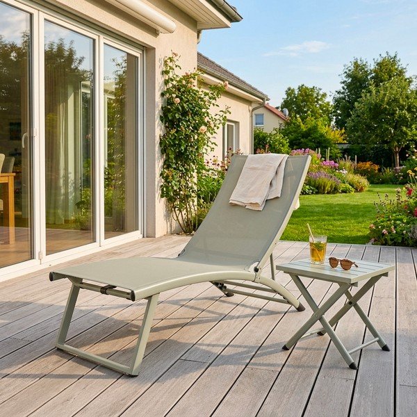Svetlo zelen kovinski nastavljiv/zložljiv vrtni ležalnik Taylor – Bizzotto-image-1