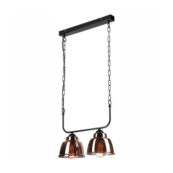 Črno-rjava viseča svetilka s steklenim senčnikom - LAMKUR