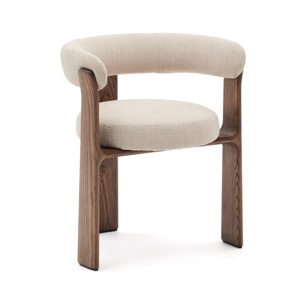 Rjav/bež jedilni stol z nasloni za roke iz masivnega jesena Granite – Kave Home