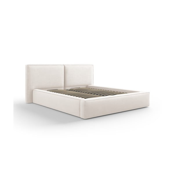 Bež oblazinjena zakonska postelja s prostorom za shranjevanje in letvenim dnom 160x200 cm Arendal – Cosmopolitan Design