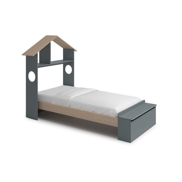 Otroška postelja v borovem dekorju v obliki hiške s prostorom za shranjevanje z letvenim dnom 90x190 cm v naravni barvi/prašno zelena Odessa – Marckeric-image-4