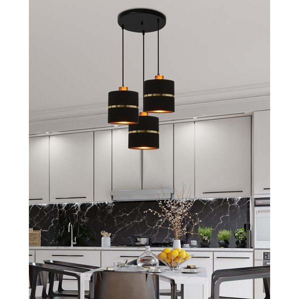 Črna viseča svetilka s tekstilnim senčnikom ø 15 cm Assam – Candellux Lighting-image-1