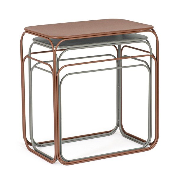 Sive/v barvi terakote kovinske stranske mizice v kompletu 2 ks 36x56 cm Clarity – Bizzotto-image-1