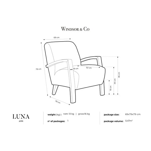 Temno modra Windsor & Co Sofas Fotelj Luna-image-3