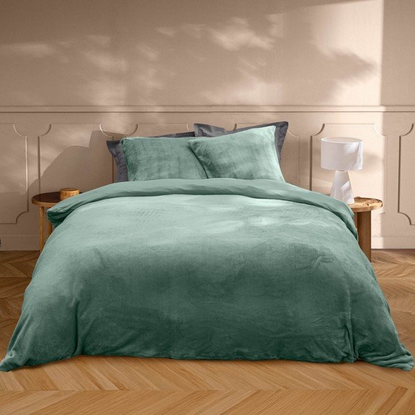 Zelena 3-delna posteljnina za zakonsko posteljo/podaljšana iz mikroflanele 240x220 cm Flanou – douceur d'intérieur-image-1
