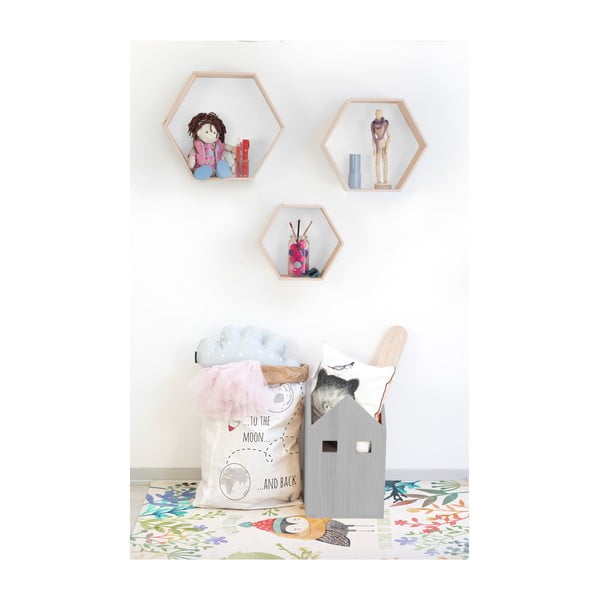 Komplet 3 belo-rjavih stenskih polic Little Nice Things Hexagon-image-2