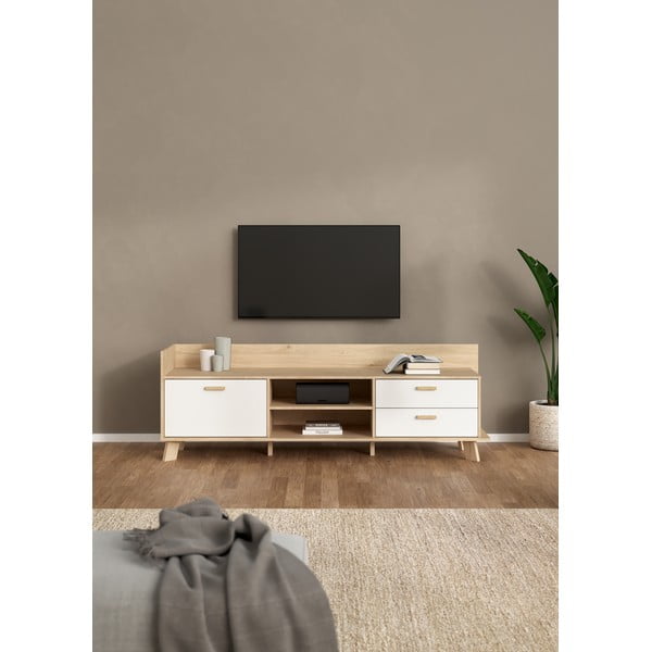 Bela TV omarica v hrastovem dekorju 182x62x51 cm Ikast – Tvilum-image-1