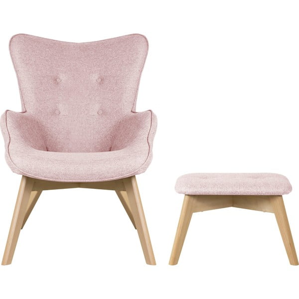 Svetlo rožnat fotelj z naslonjalom za noge Niko – Ropez-image-2