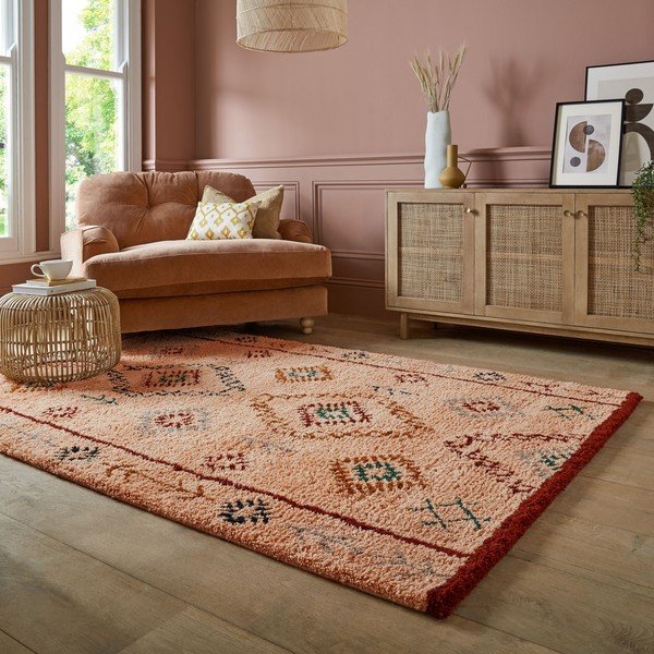 Rožnato-oranžna ročno tkana volnena preproga 160x230 cm Moroccan Sahara – Flair Rugs-image-1