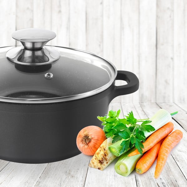 Lonec z neprijemljivo prevleko s stekleno pokrovko Pfluon Granit Orion Grande, ⌀ 20 cm-image-1