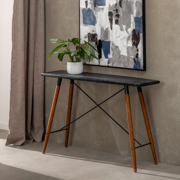 Črna kovinska stranska mizica 38x120 cm Oslo – Ixia-image-2