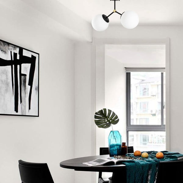 Črno-bela stropna svetilka s steklenim senčilom 15x44 cm Damar – Opviq lights-image-1