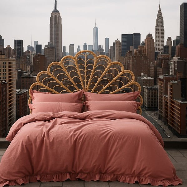 Rožnata podaljšana posteljnina za zakonsko posteljo iz renforce bombaža 240x220 cm Ruffle Striped – Mila Home Luxury-image-3