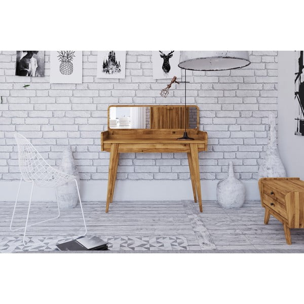 Hrastova toaletna mizica z ogledalom 110x45 cm Retro - The Beds-image-3