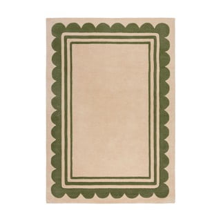 Zelena/naravna ročno tkana volnena preproga 160x230 cm Lois Scallop – Flair Rugs