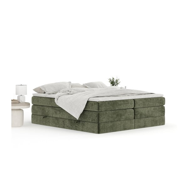 Temno zelena boxspring postelja s prostorom za shranjevanje in brez vzglavja 160x200 cm Juniper – Maison de Rêve-image-2