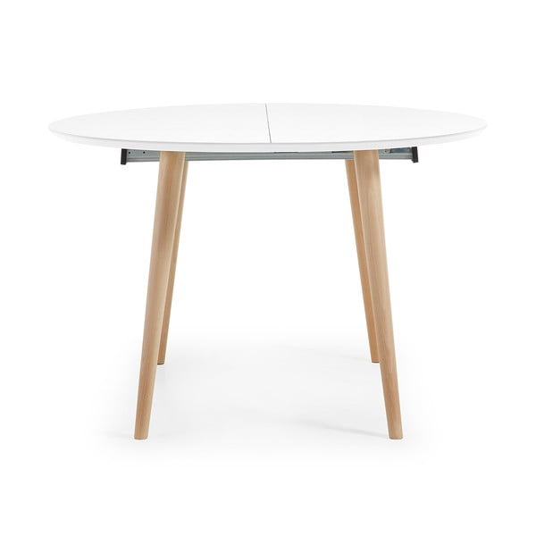 Raztegljiva jedilna miza z belo mizno ploščo ø 120 cm Oqui – Kave Home-image-3