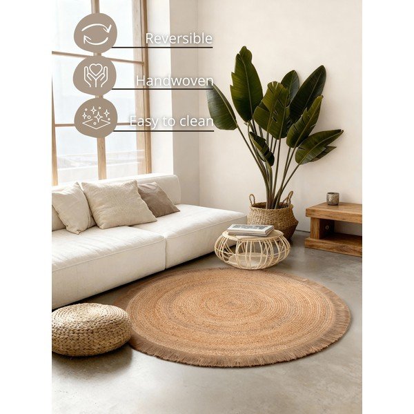 Obojestranska/ročno tkana okrogla preproga iz jute v naravni barvi ø 150 cm Nuru – Hanse Home-image-4