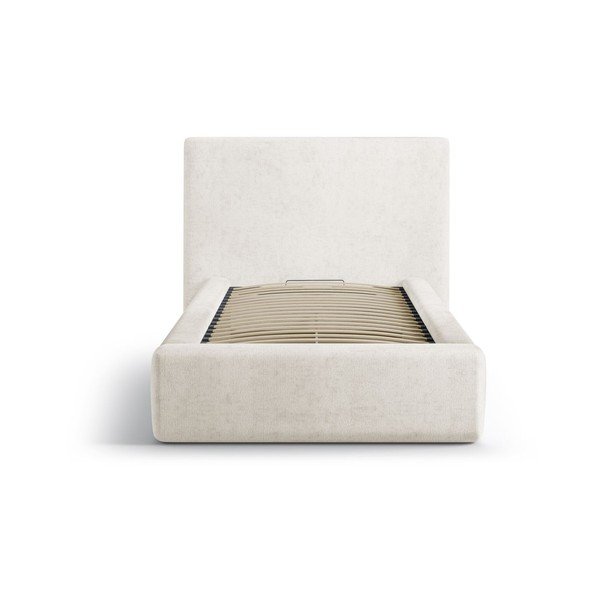 Kremno bela oblazinjena postelja s prostorom za shranjevanje in z letvenim dnom 90x200 cm Amy – Micadoni -image-3