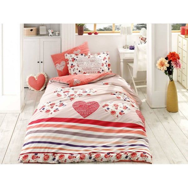 Rdeča posteljna rjuha za enojno posteljo z bombažnim poplinom Bella, 160 x 220 cm