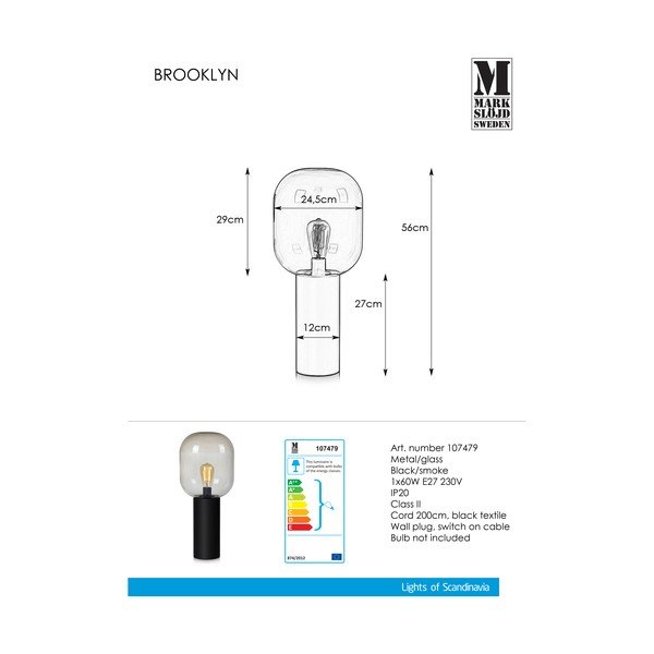 Siva namizna svetilka Markslöjd Brooklyn Smoke, ø 24 cm-image-2