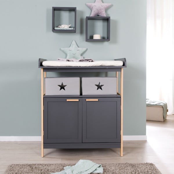Antracitno siva nizka otroška komoda s previjalnim pultom 87x75 cm Berlin – Roba-image-1