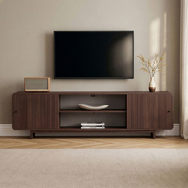 TV omarica v orehovem dekorju v temni naravni barvi 180x52x34 cm Mirel – Nordure-image-1
