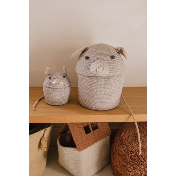 Siva tekstilna otroška škatla za shranjevanje ø 15x15 cm Mini Renata the Rat – Lorena Canals-image-1